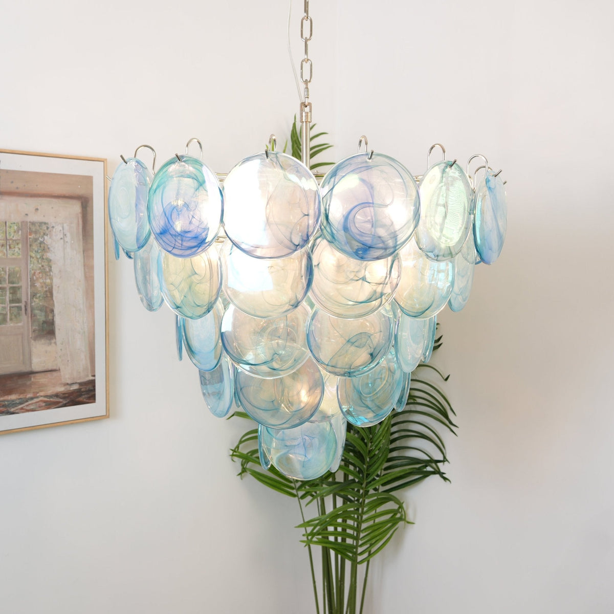 Veloissa Kronleuchter aus Murano-Glasscheiben in Blau elegant