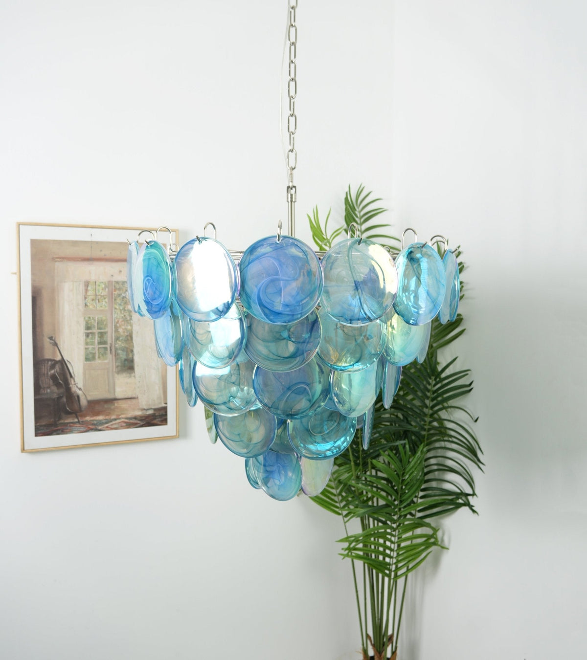 Veloissa Kronleuchter aus Murano-Glasscheiben in Blau elegant