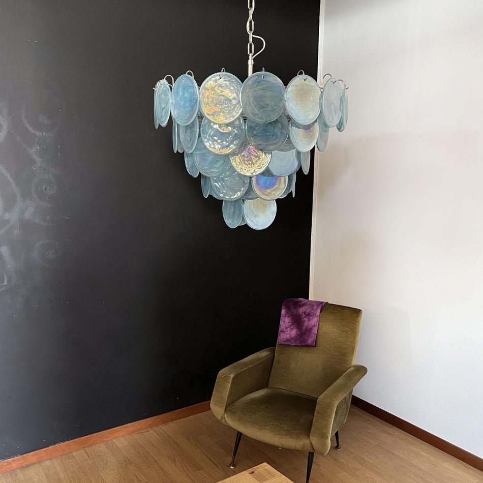 Veloissa Kronleuchter aus Murano-Glasscheiben in Blau elegant