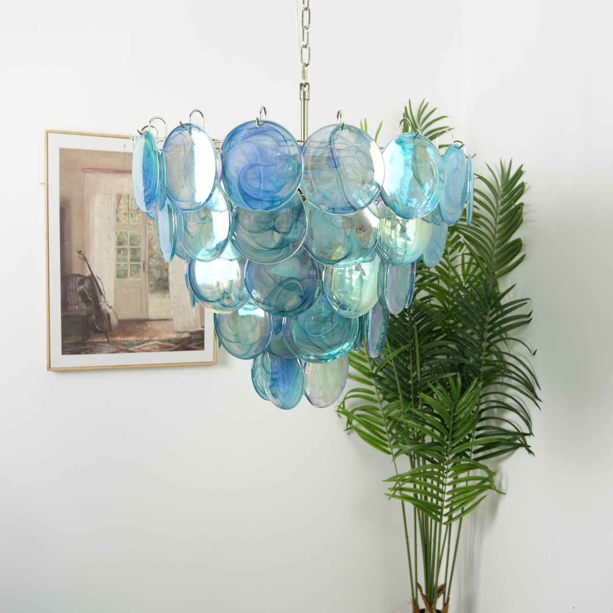 Veloissa Kronleuchter aus Murano-Glasscheiben in Blau elegant