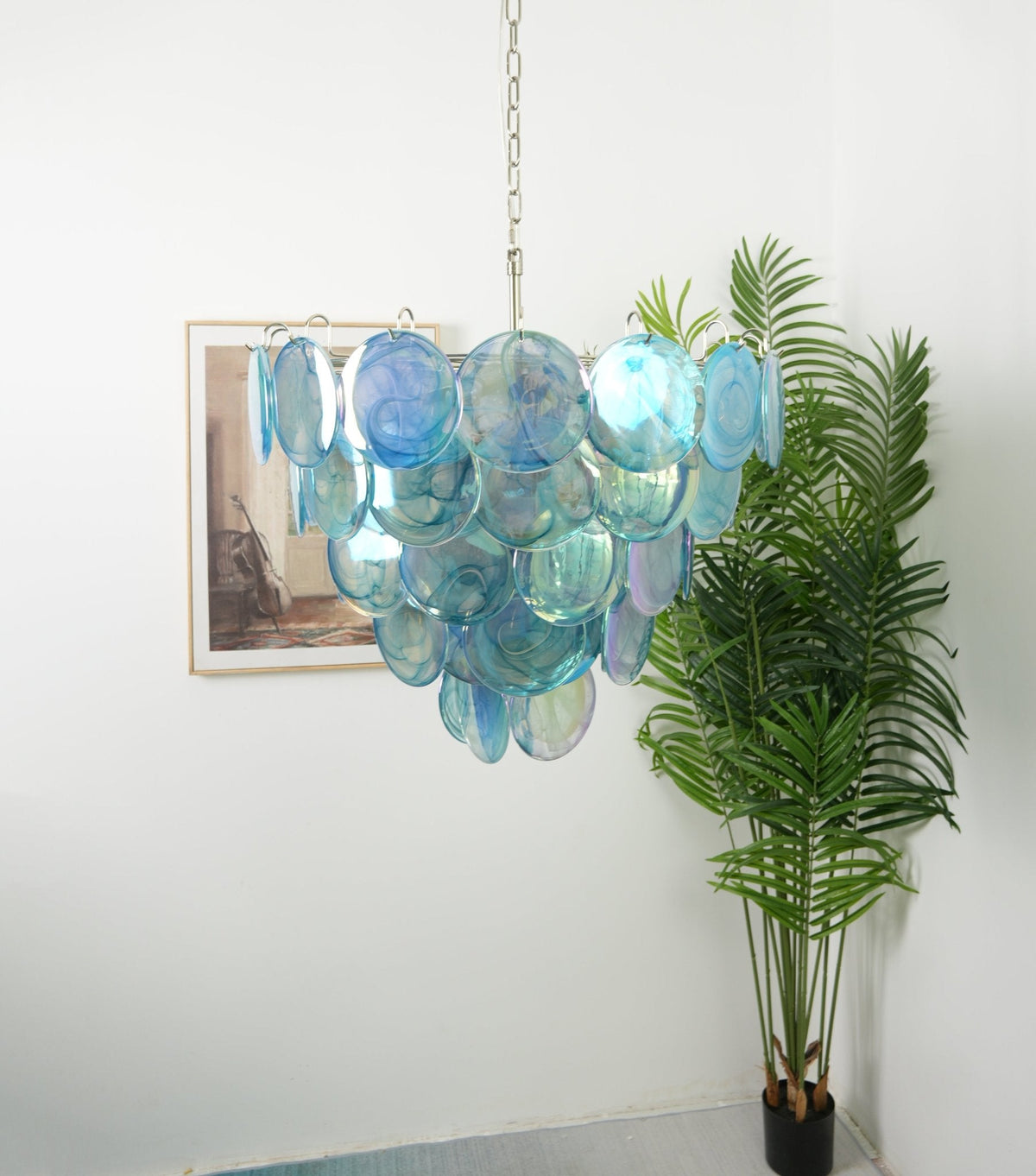 Veloissa Kronleuchter aus Murano-Glasscheiben in Blau elegant
