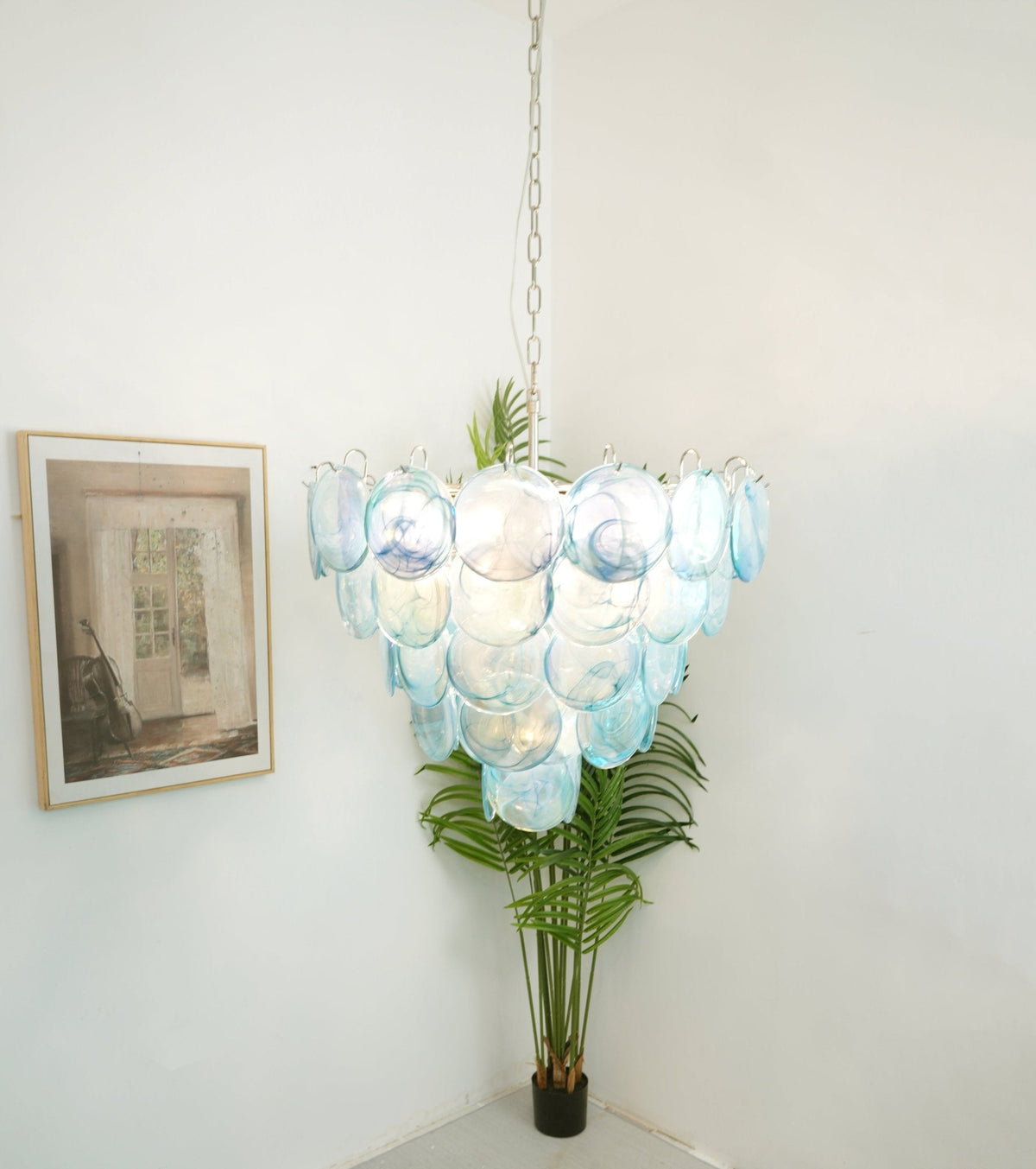 Veloissa Kronleuchter aus Murano-Glasscheiben in Blau elegant