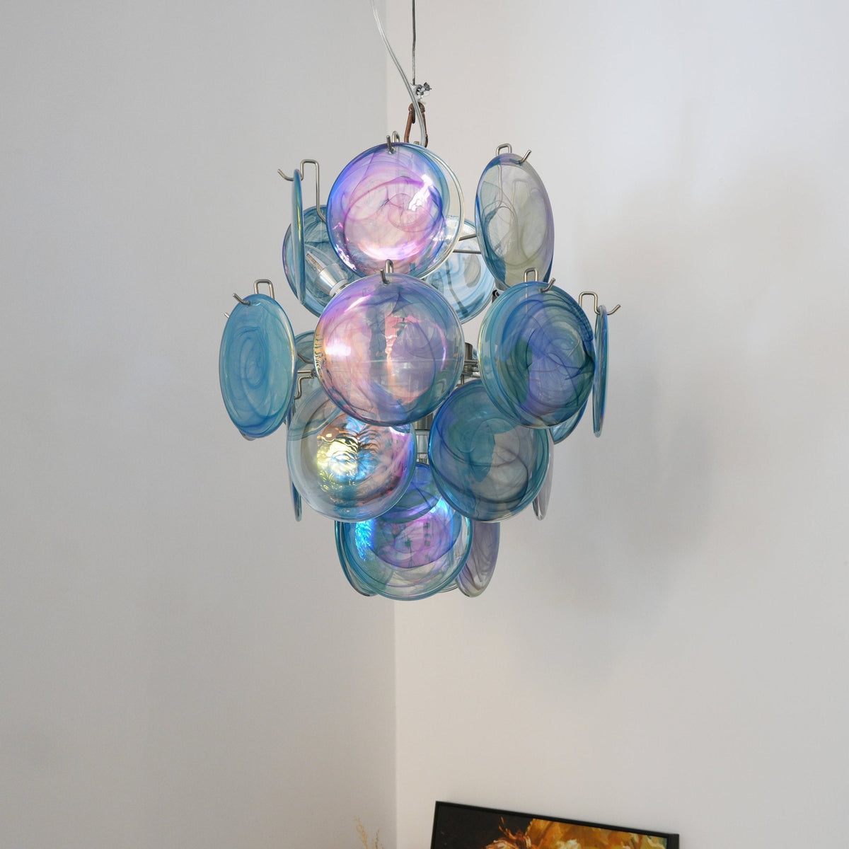 Liororine Kronleuchter aus blauem Muranglas in Vintage-Optik