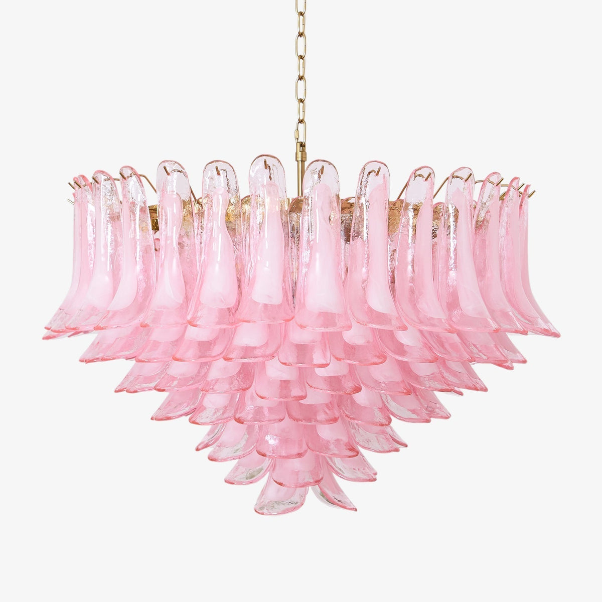 Celaella Kronleuchter aus rosa Murano-Glasblüten in Kaskadenform mit eleganter Blush-Pink-Färbung