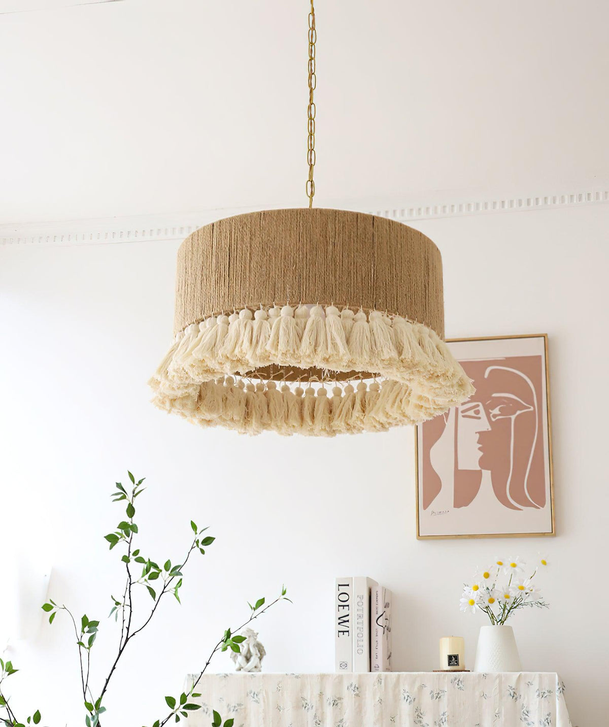 Serenenne Pendelleuchte Baumwolle Quasten Hanfseil für Wohnzimmer Schlafzimmer | Cielum