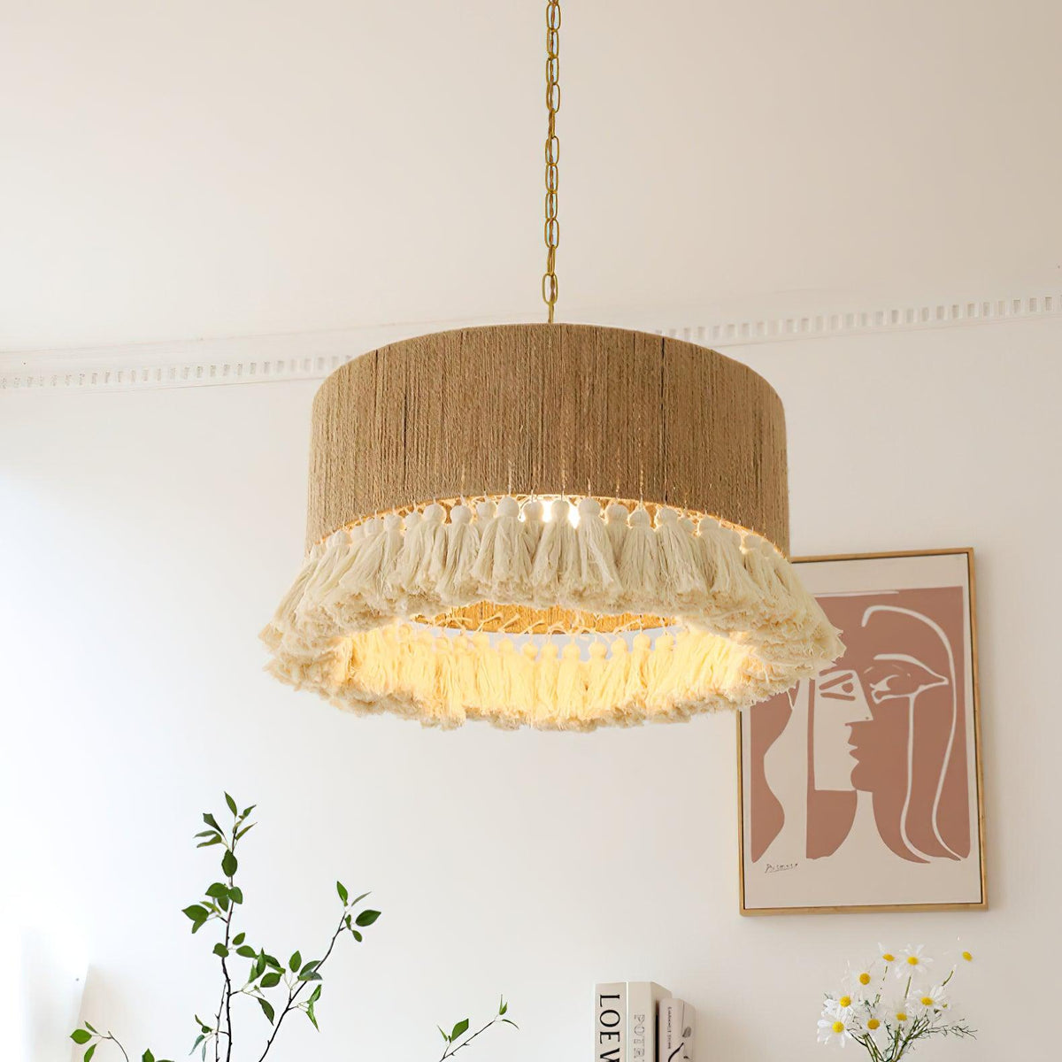 Serenenne Pendelleuchte Baumwolle Quasten Hanfseil für Wohnzimmer Schlafzimmer | Cielum