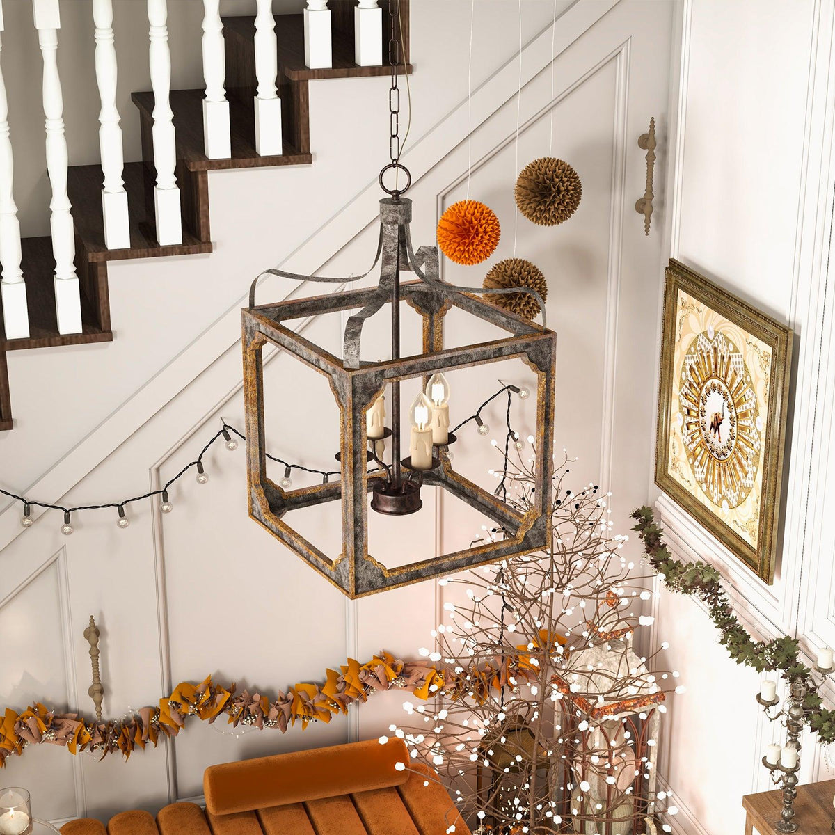 Cirivian Kronleuchter Rustic Cube Vintage Rahmen