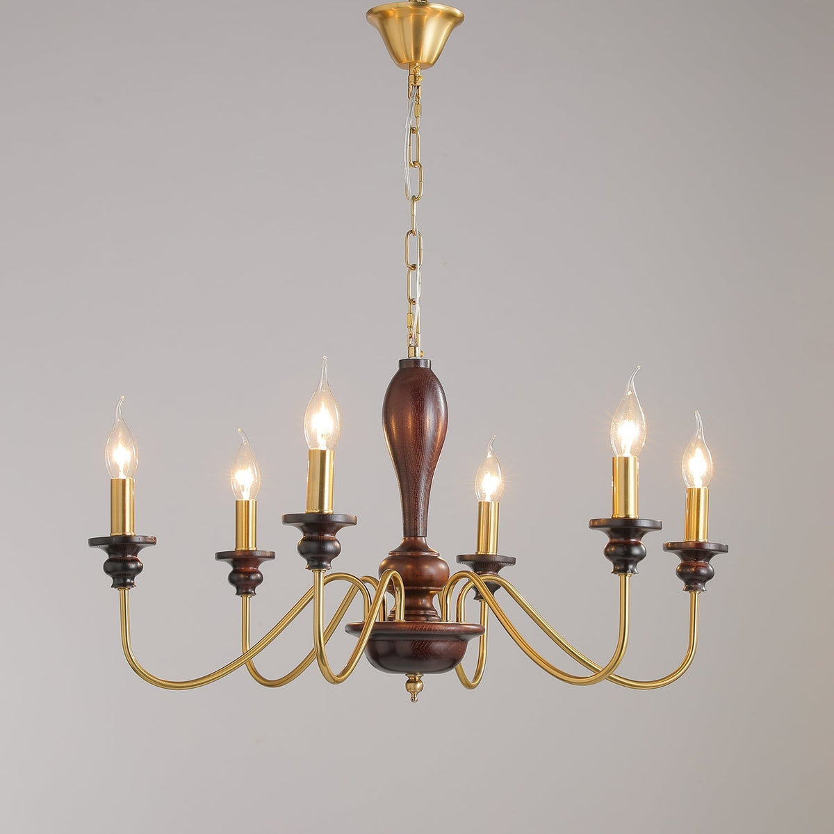 Ilvenan Kronleuchter im traditionellen Stil mit Vintage-Holzaufsatz