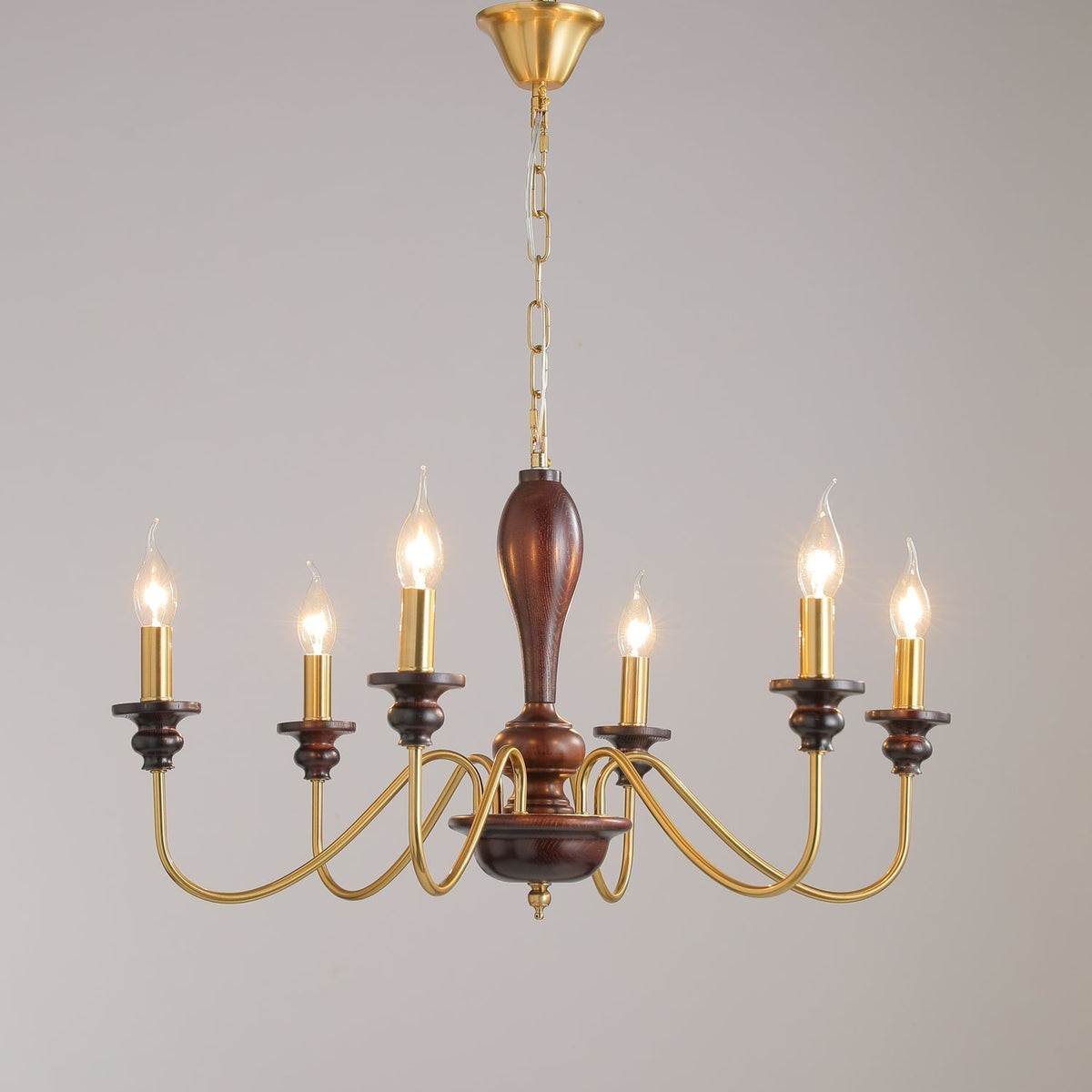 Ilvenan Kronleuchter im traditionellen Stil mit Vintage-Holzaufsatz