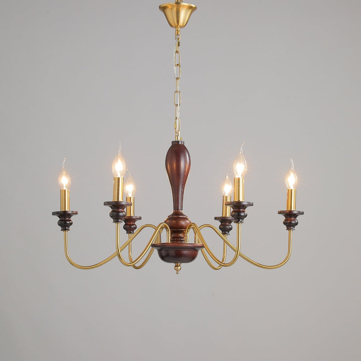 Ilvenan Kronleuchter im traditionellen Stil mit Vintage-Holzaufsatz
