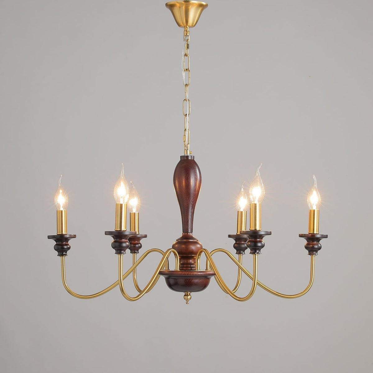 Ilvenan Kronleuchter im traditionellen Stil mit Vintage-Holzaufsatz