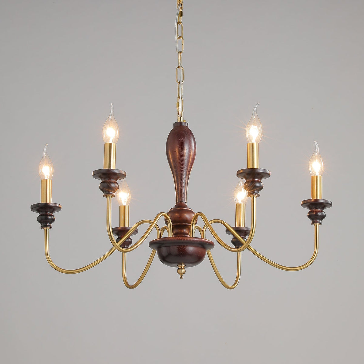 Ilvenan Kronleuchter im traditionellen Stil mit Vintage-Holzaufsatz