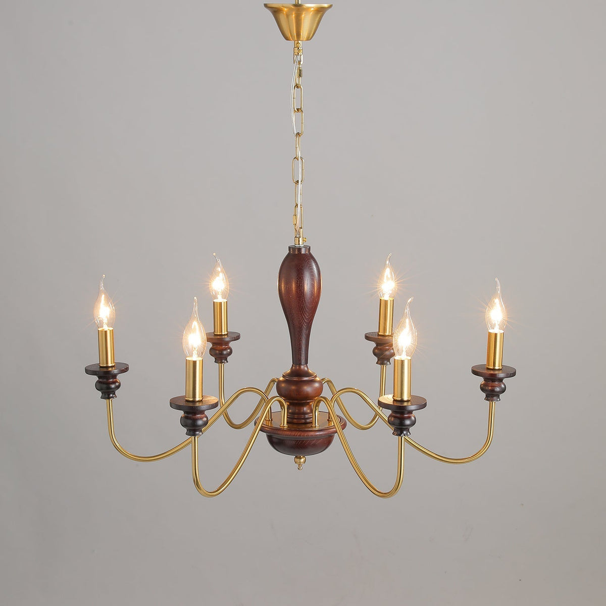 Ilvenan Kronleuchter im traditionellen Stil mit Vintage-Holzaufsatz