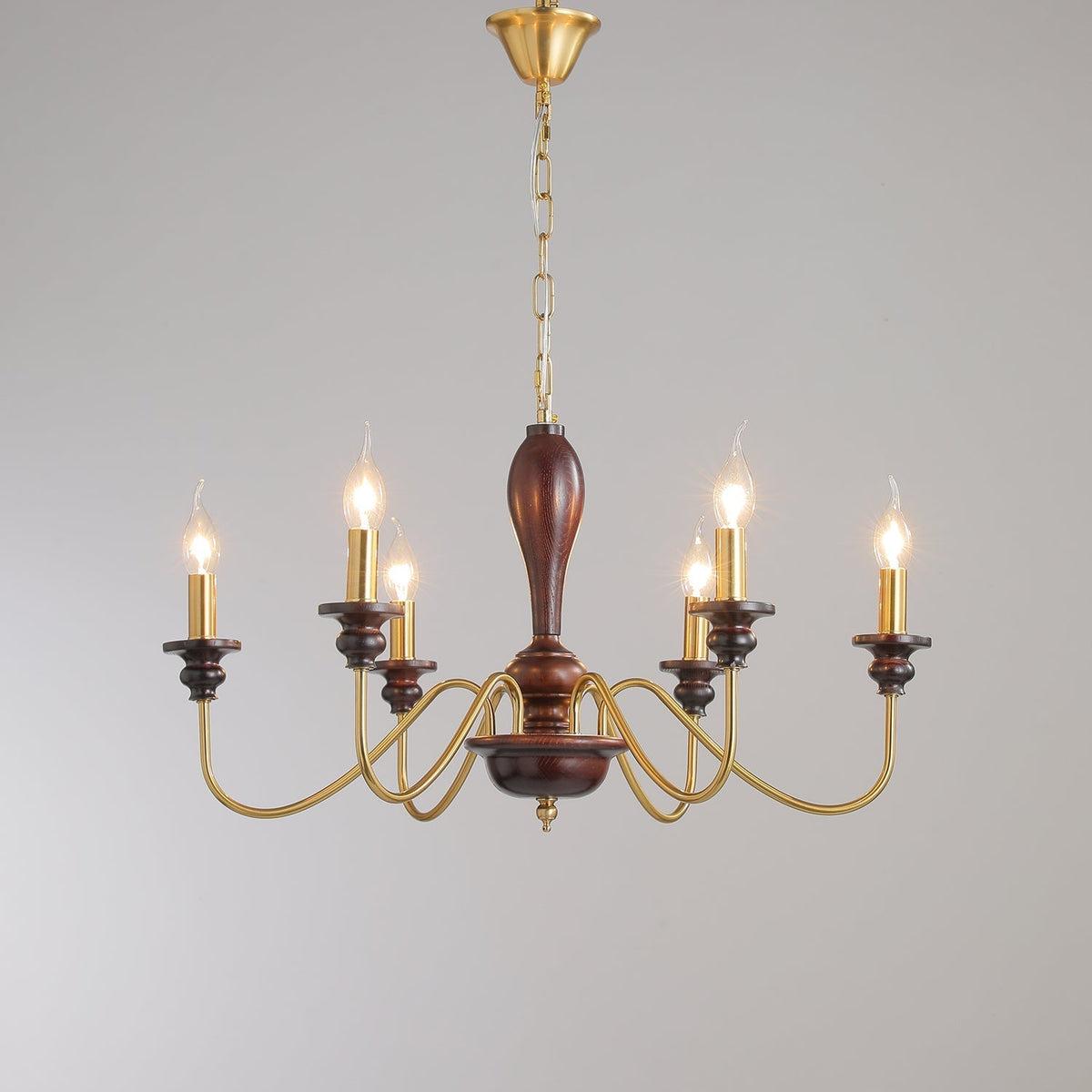Ilvenan Kronleuchter im traditionellen Stil mit Vintage-Holzaufsatz