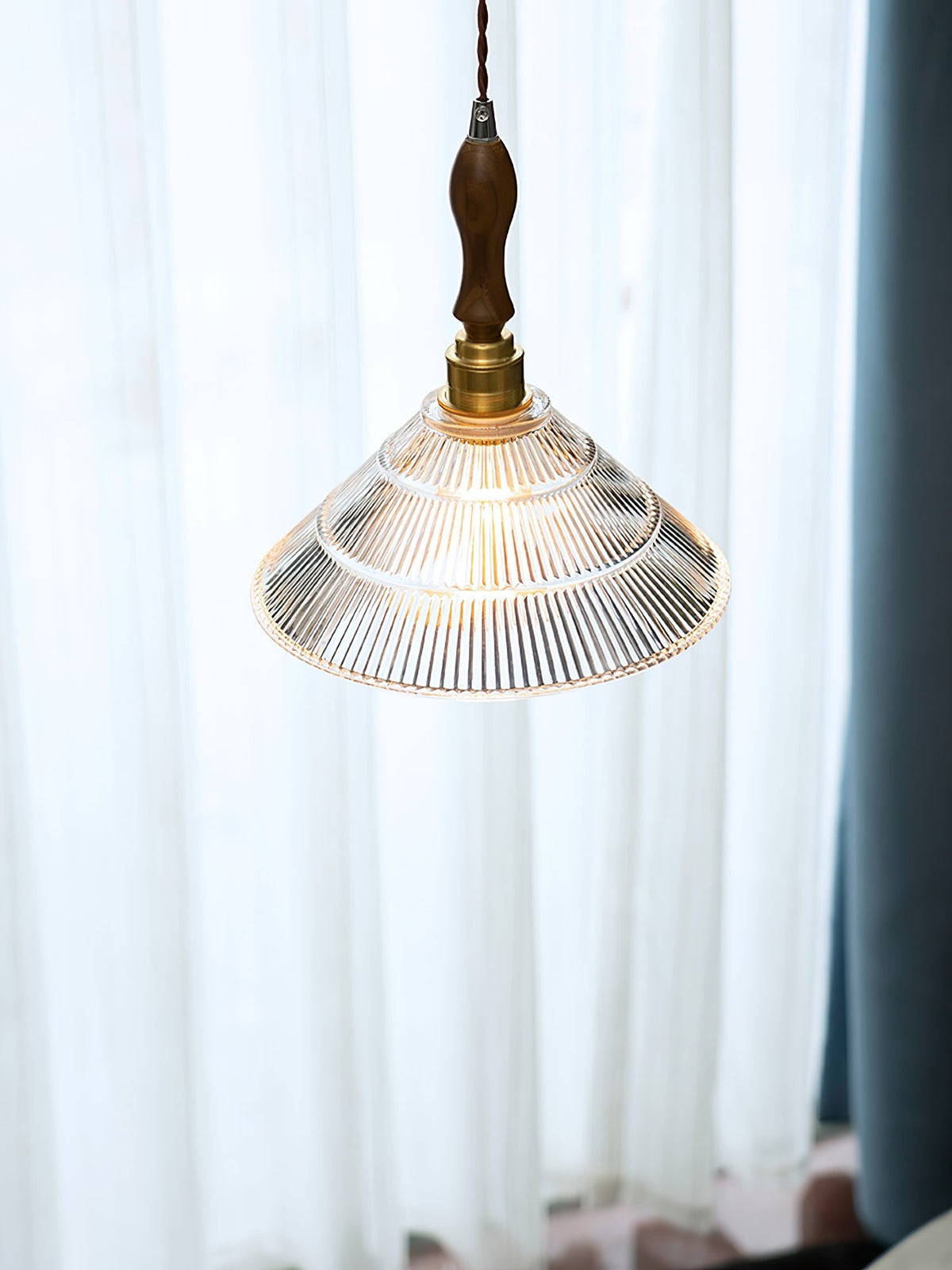 Arcara Vintage Ripple-Glas-Holz-Pendelleuchte