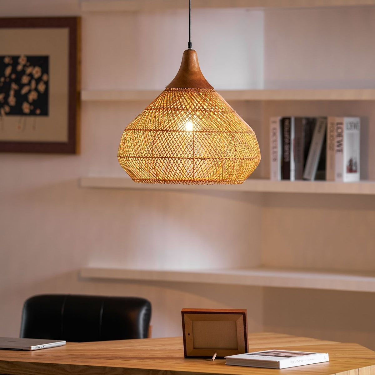 Solavn Rattan-Holz-Pendelleuchte