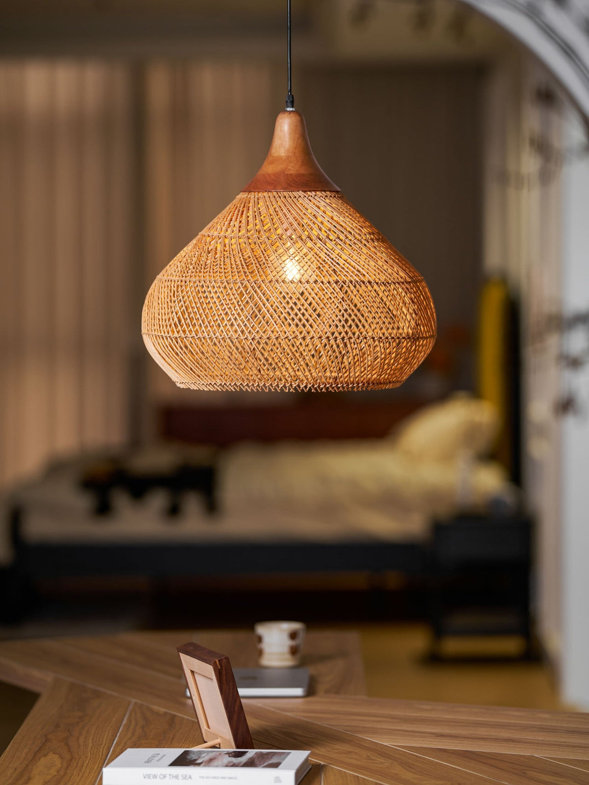 Solavn Rattan-Holz-Pendelleuchte