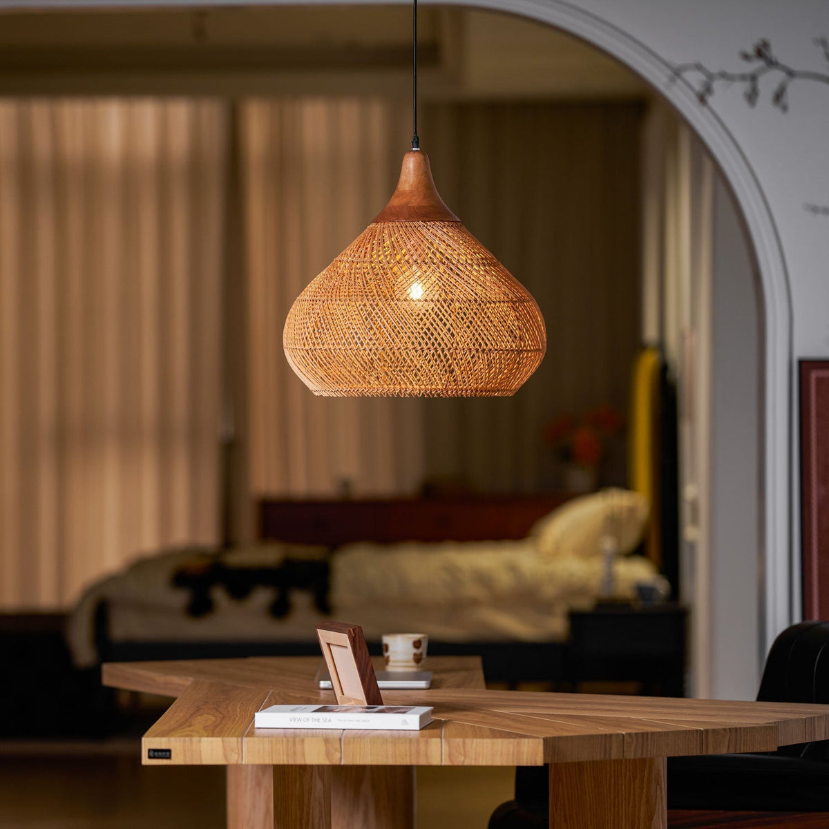 Solavn Rattan-Holz-Pendelleuchte