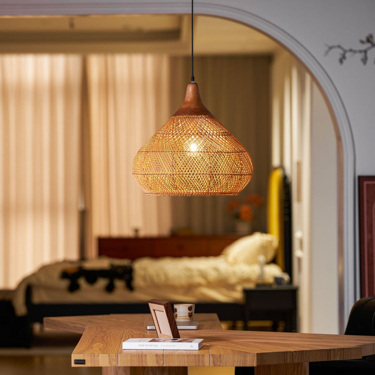 Solavn Rattan-Holz-Pendelleuchte