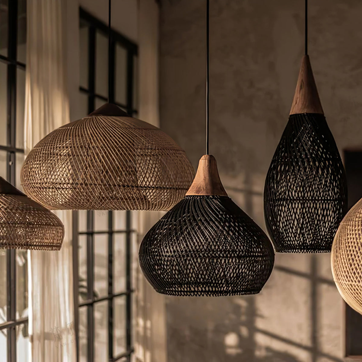Solavn Rattan-Holz-Pendelleuchte