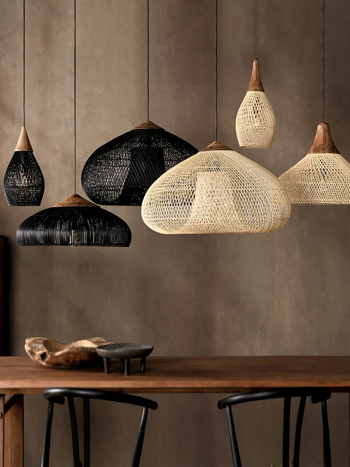 Solavn Rattan-Holz-Pendelleuchte