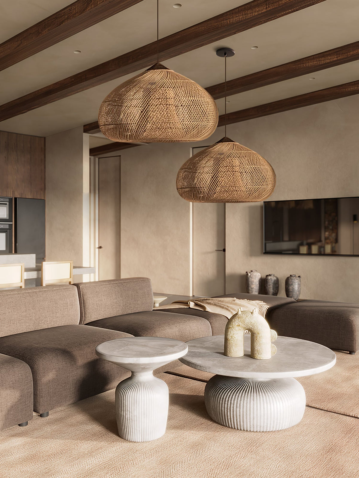 Solavn Rattan-Holz-Pendelleuchte