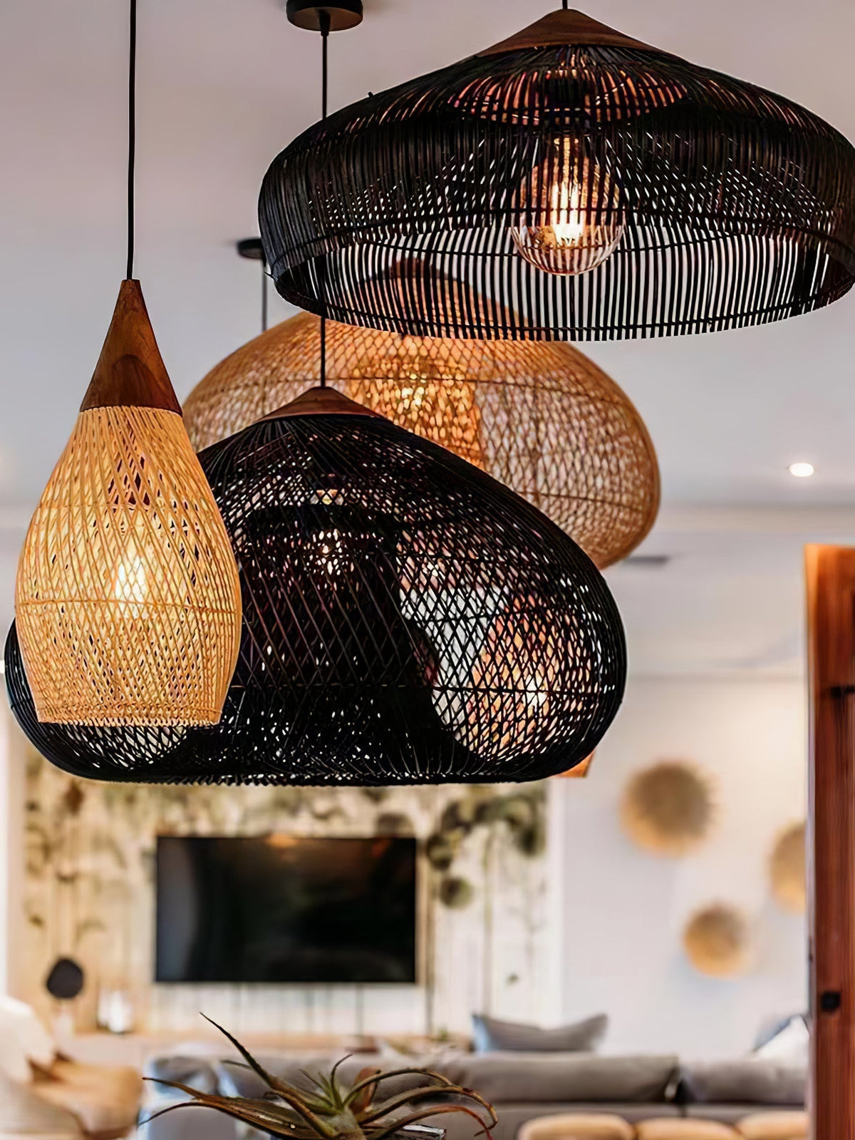 Canirora Pendelleuchte Rattan Swag Geflochten