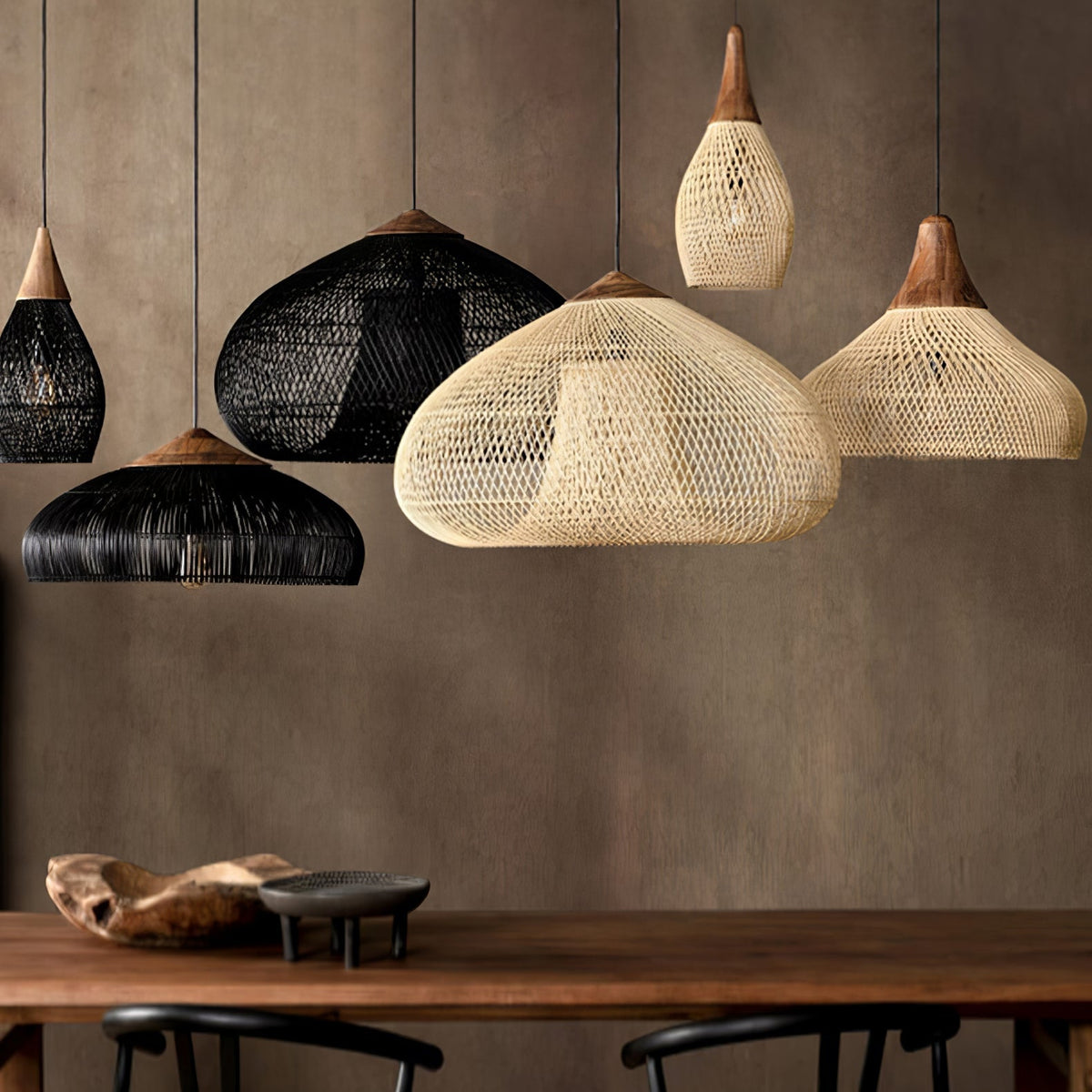 Solavn Rattan-Holz-Pendelleuchte