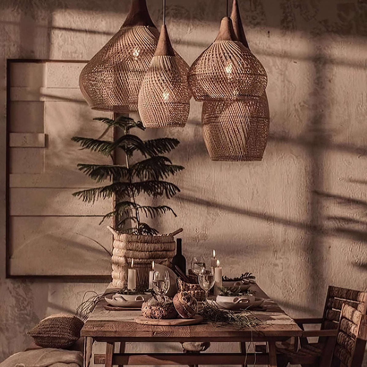 Canirora Pendelleuchte Rattan Swag Geflochten