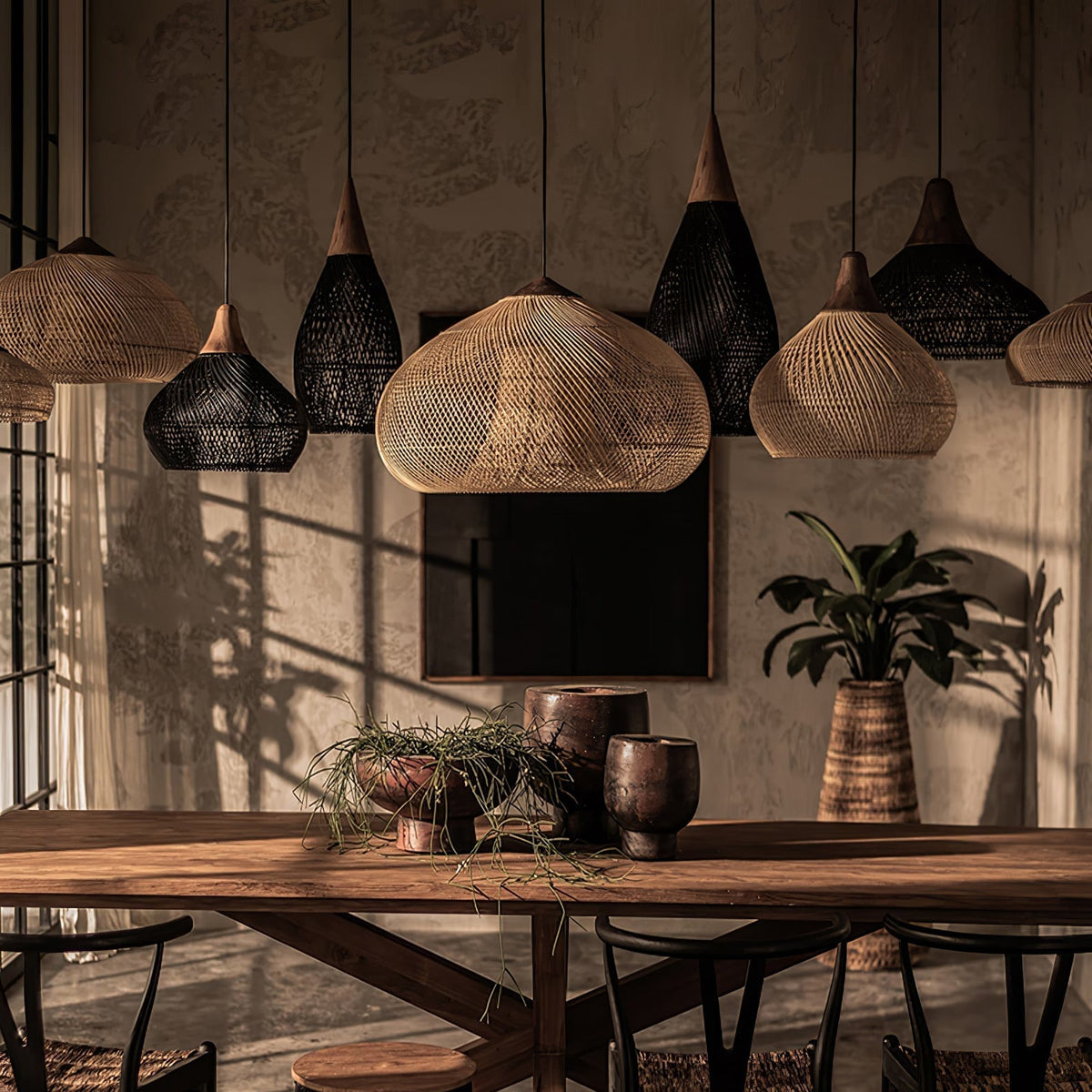 Canirora Pendelleuchte Rattan Swag Geflochten
