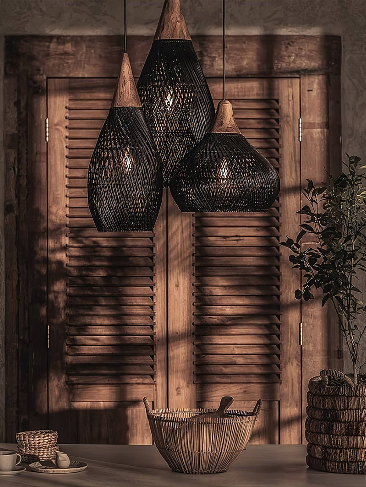 Solavn Rattan-Holz-Pendelleuchte