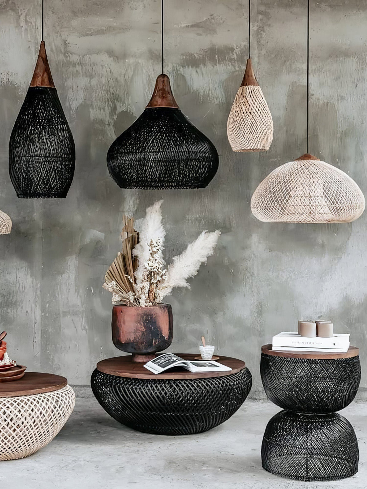 Canirora Pendelleuchte Rattan Swag Geflochten