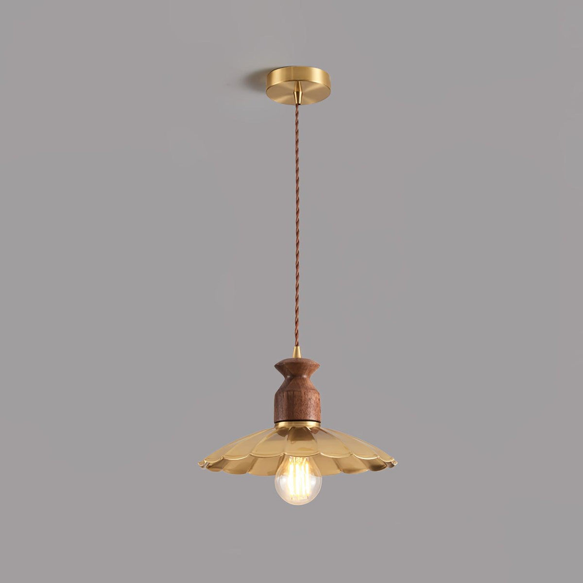 Qior Messing Klassische Eleganz Crest Holz Pendelleuchte