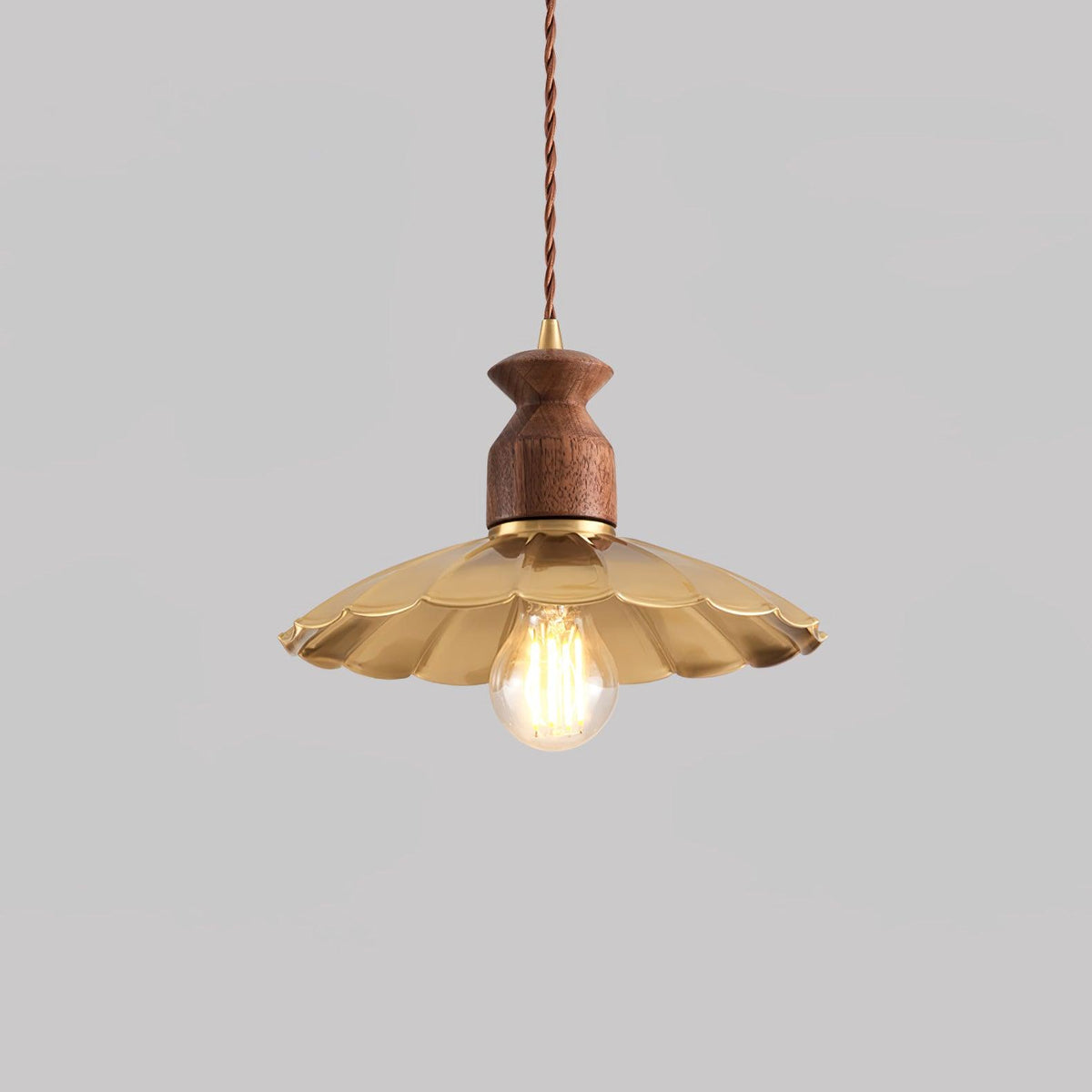 Qior Messing Klassische Eleganz Crest Holz Pendelleuchte
