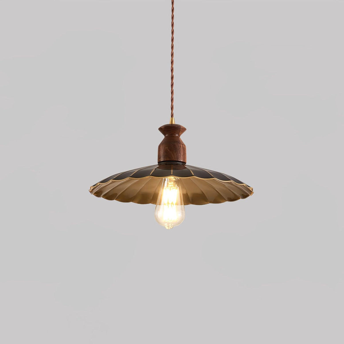 Qior Messing Klassische Eleganz Crest Holz Pendelleuchte