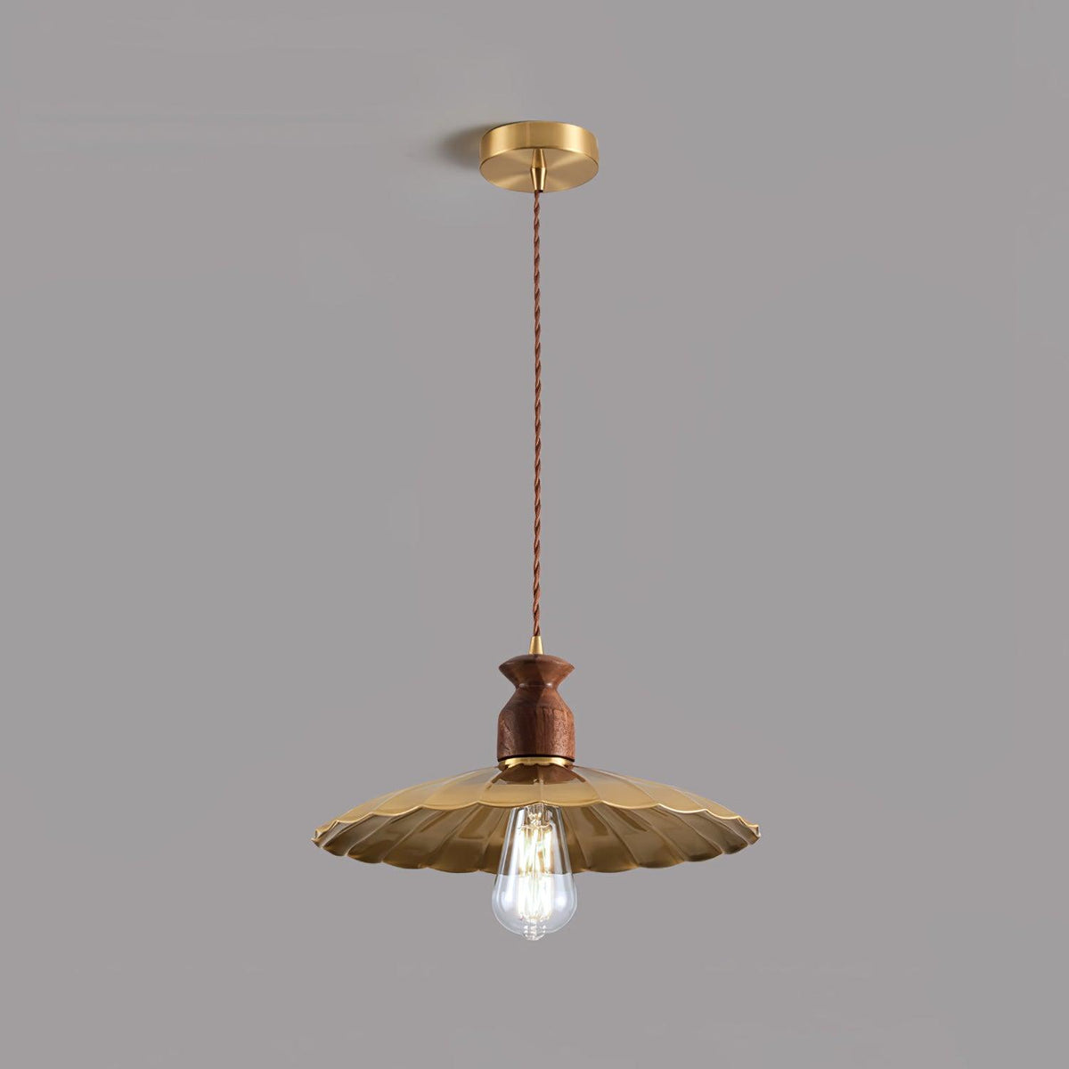 Qior Messing Klassische Eleganz Crest Holz Pendelleuchte