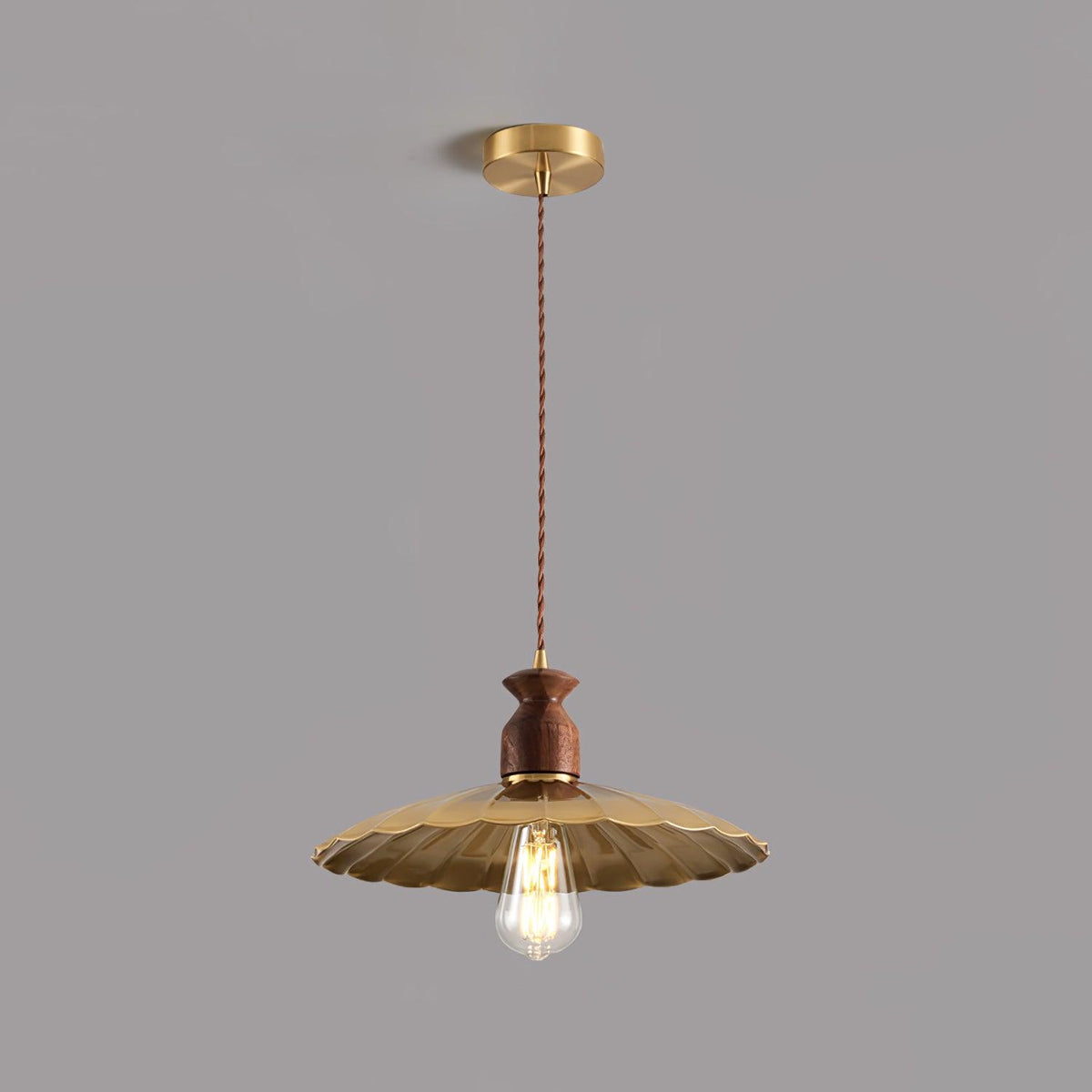 Qior Messing Klassische Eleganz Crest Holz Pendelleuchte