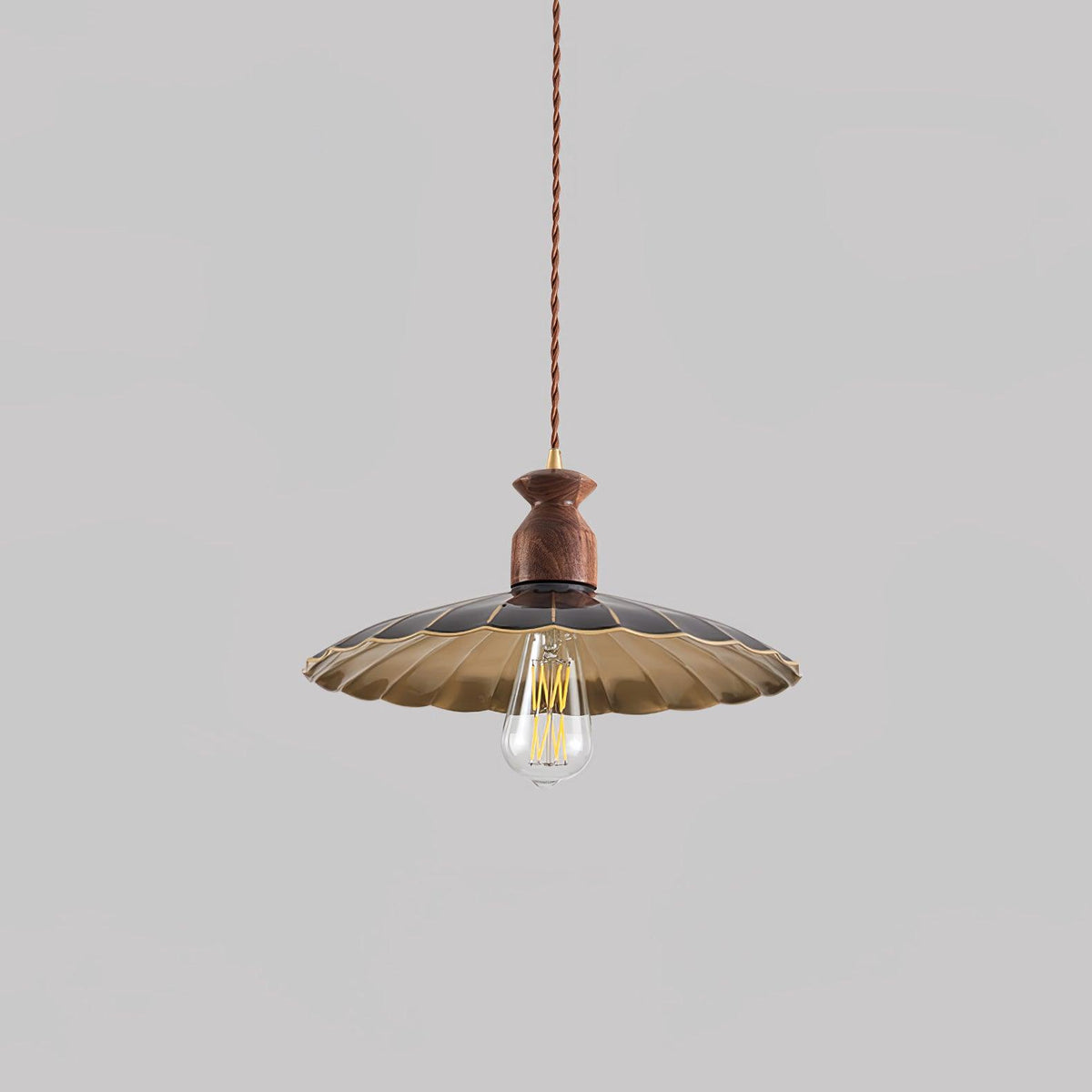Qior Messing Klassische Eleganz Crest Holz Pendelleuchte
