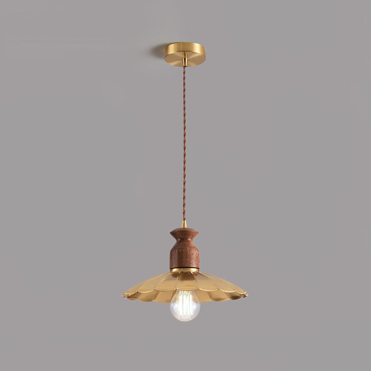 Qior Messing Klassische Eleganz Crest Holz Pendelleuchte