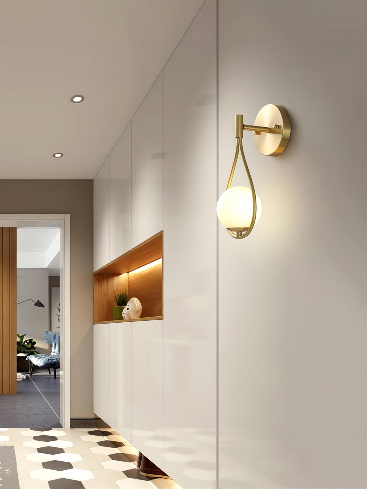 Eiralaya zeitgenössische minimalistische Wandleuchte aus Messing mit Glas für das Badezimmer | Cielum