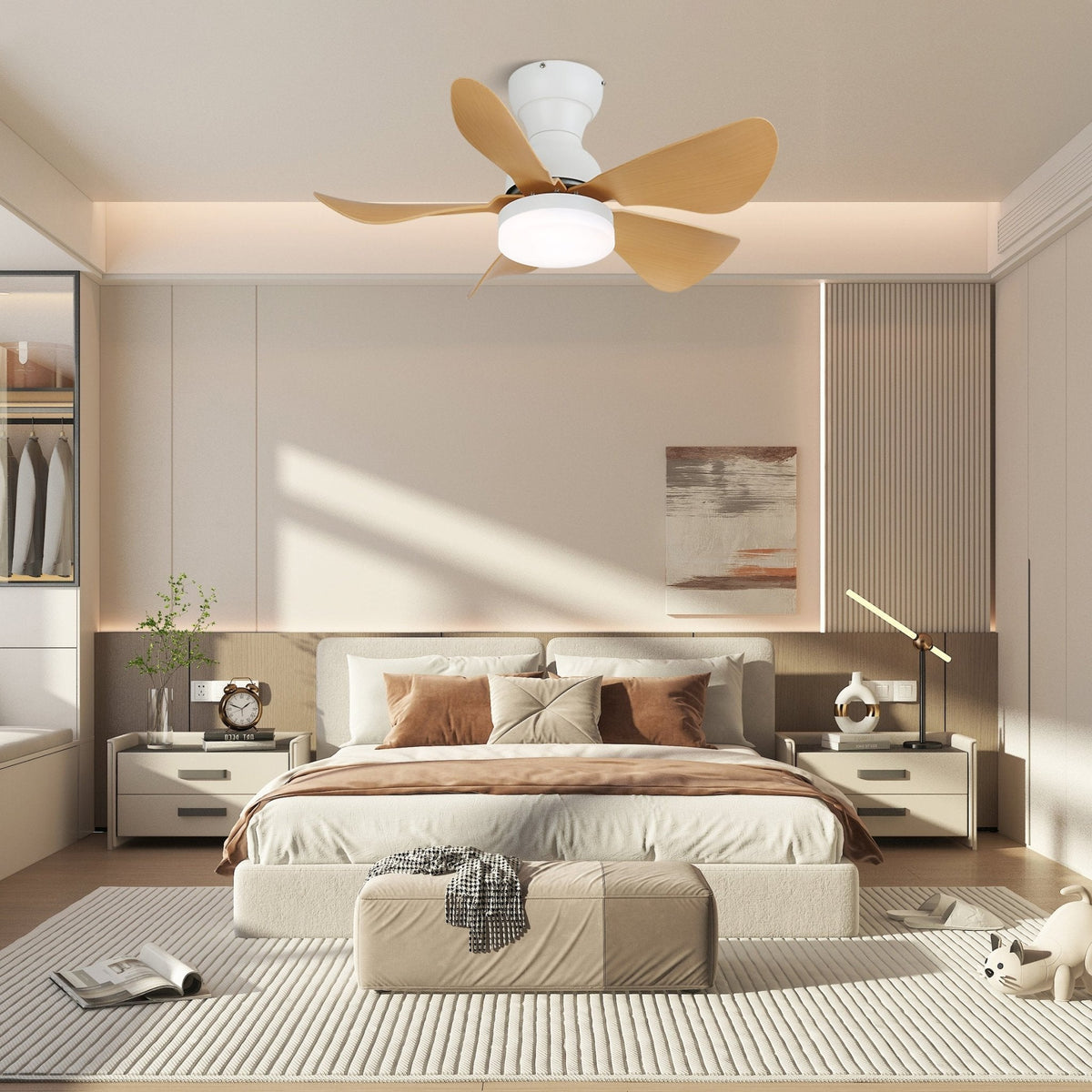 Elvanelle Deckenventilator mit Beleuchtung aus Holz