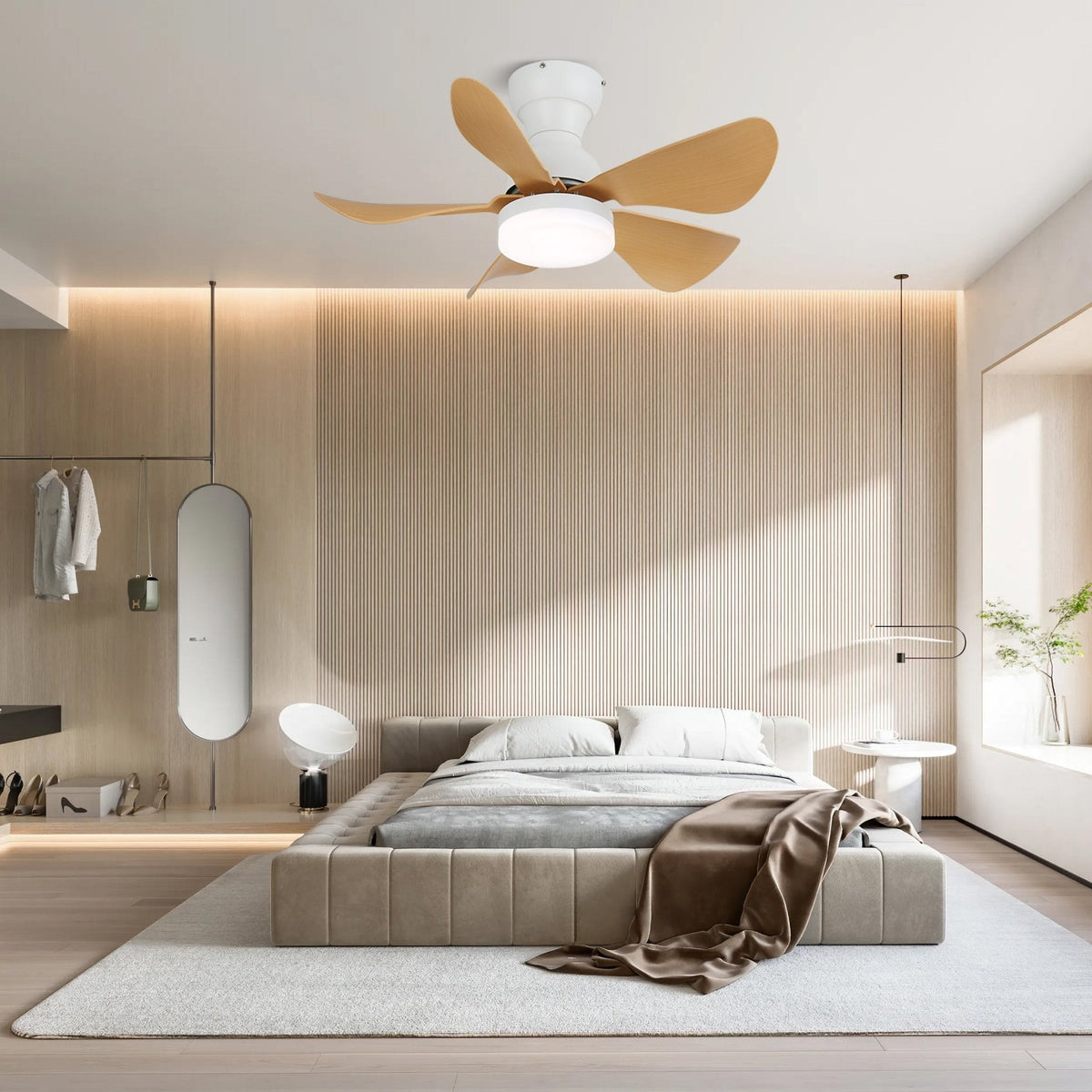 Elvanelle Deckenventilator mit Beleuchtung aus Holz