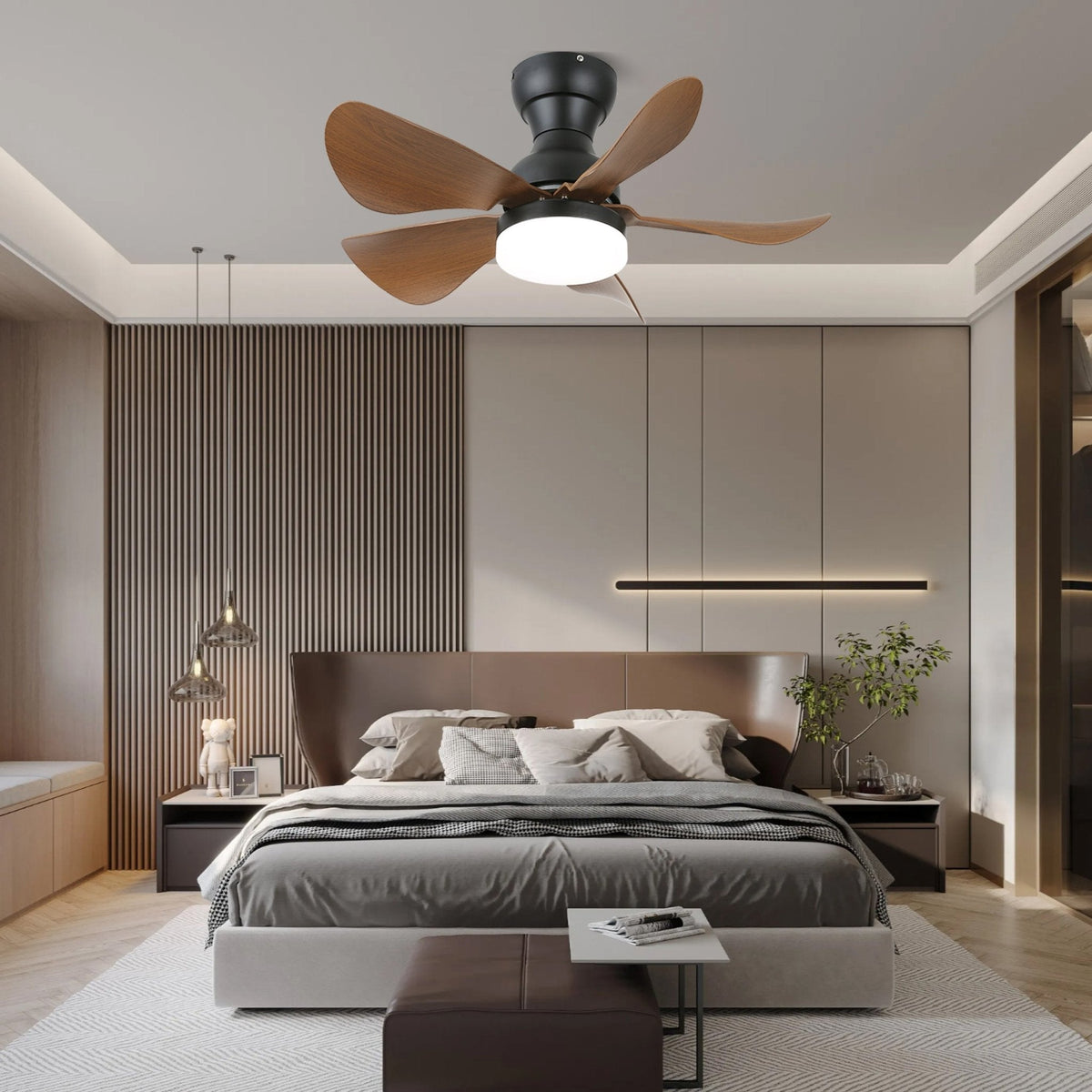 Elvanelle Deckenventilator mit Beleuchtung aus Holz
