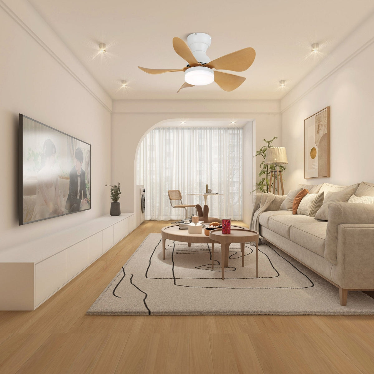 Elvanelle Deckenventilator mit Beleuchtung aus Holz
