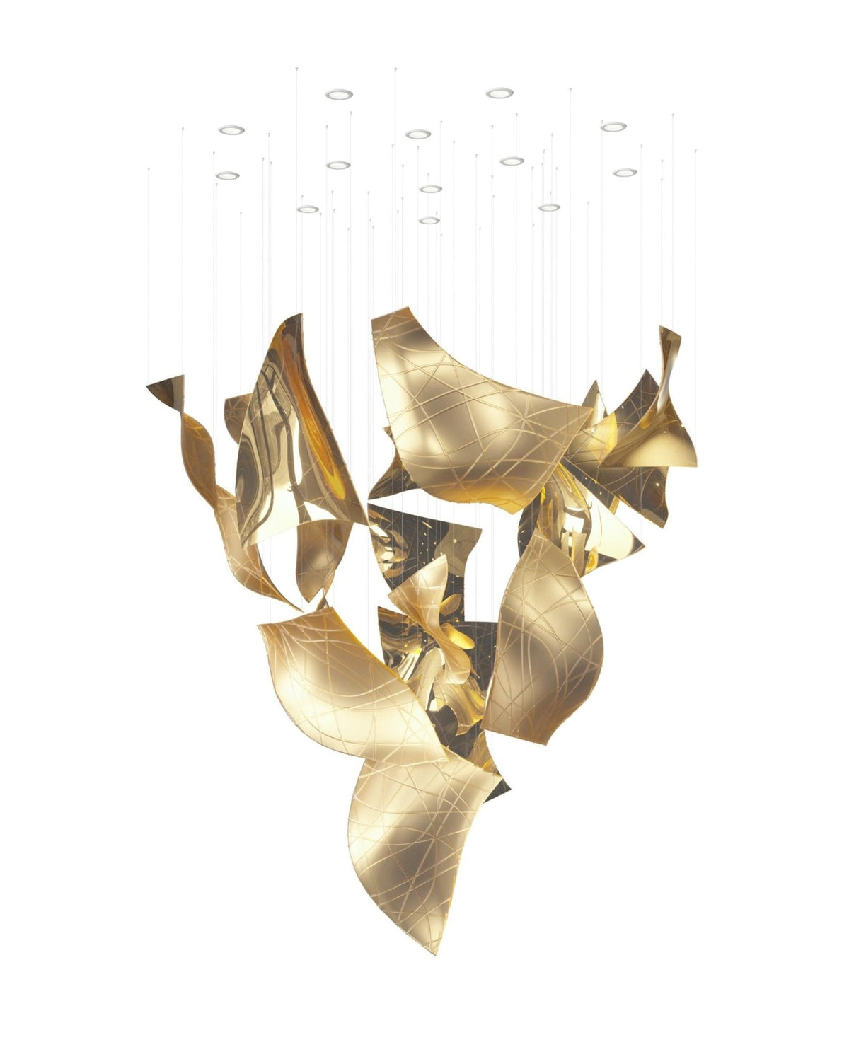 Alnoror Pendelleuchte aus Gold in skulpturaler Form