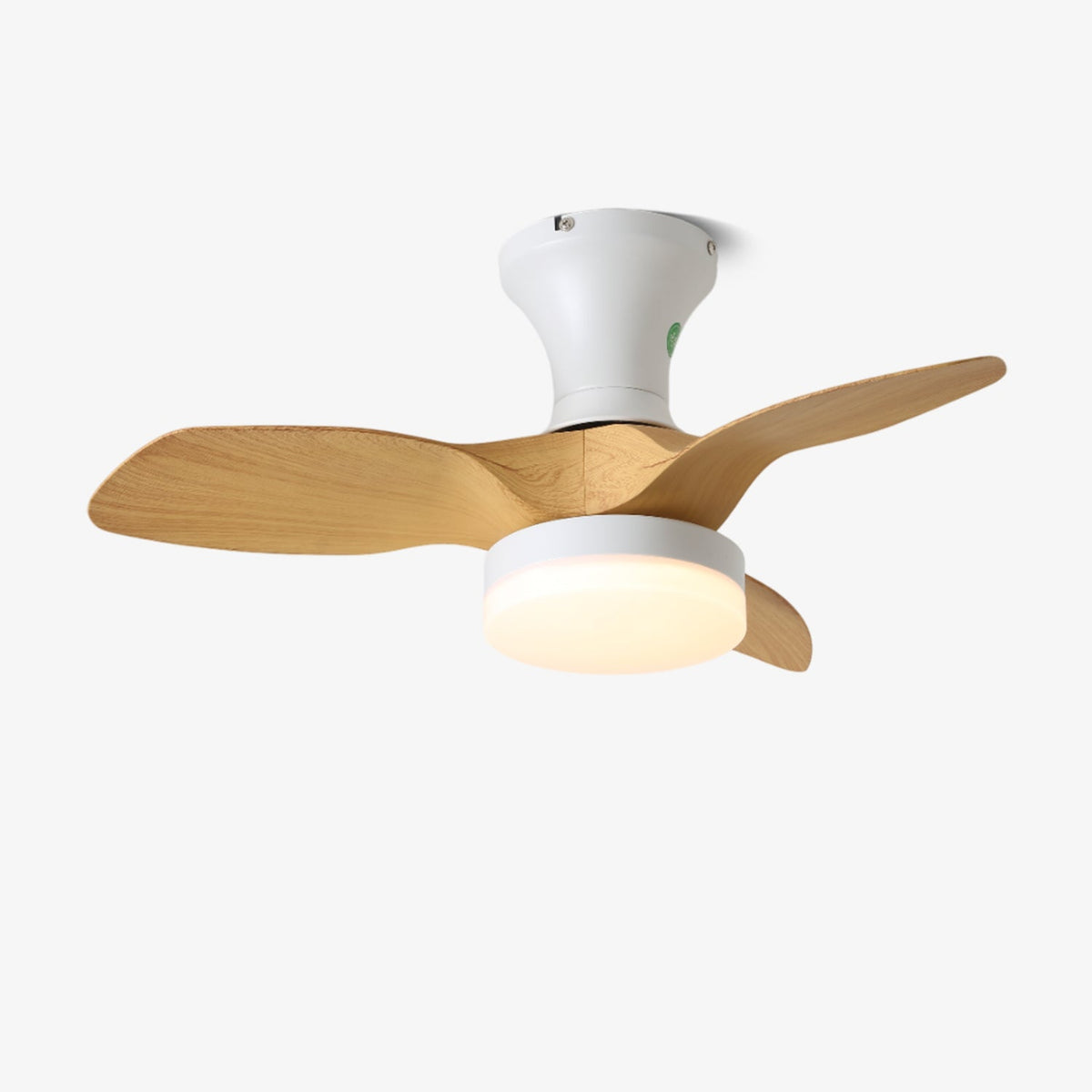 Syliseon Deckenventilator mit Beleuchtung aus weißem Holz im minimalistischen Stil