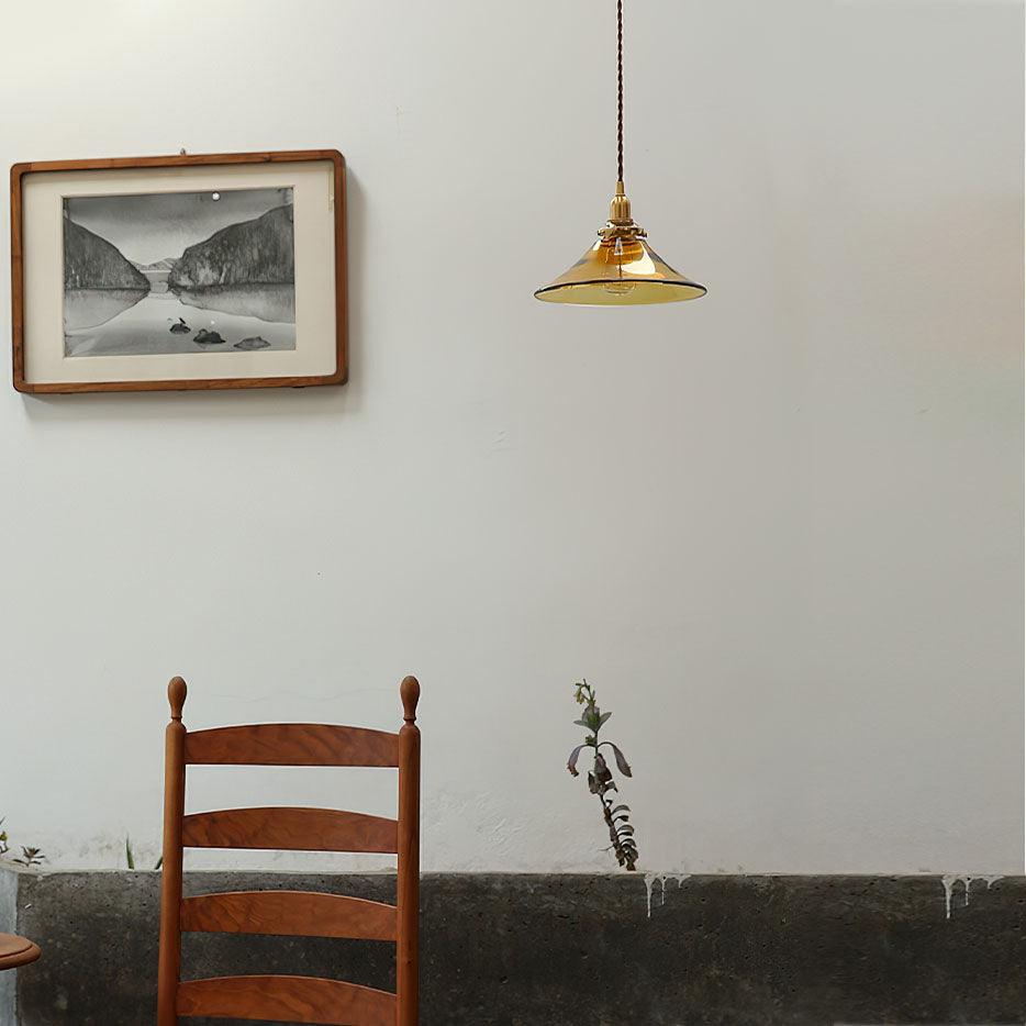 Pila Pendelleuchte Bernstein Glas Messing Vintage Essbereich