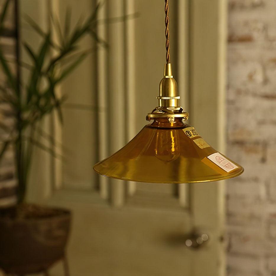 Pila Pendelleuchte Bernstein Glas Messing Vintage Essbereich