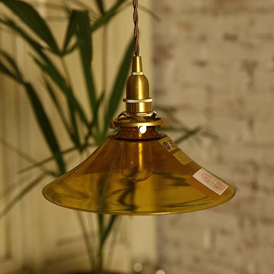 Pila Pendelleuchte Bernstein Glas Messing Vintage Essbereich