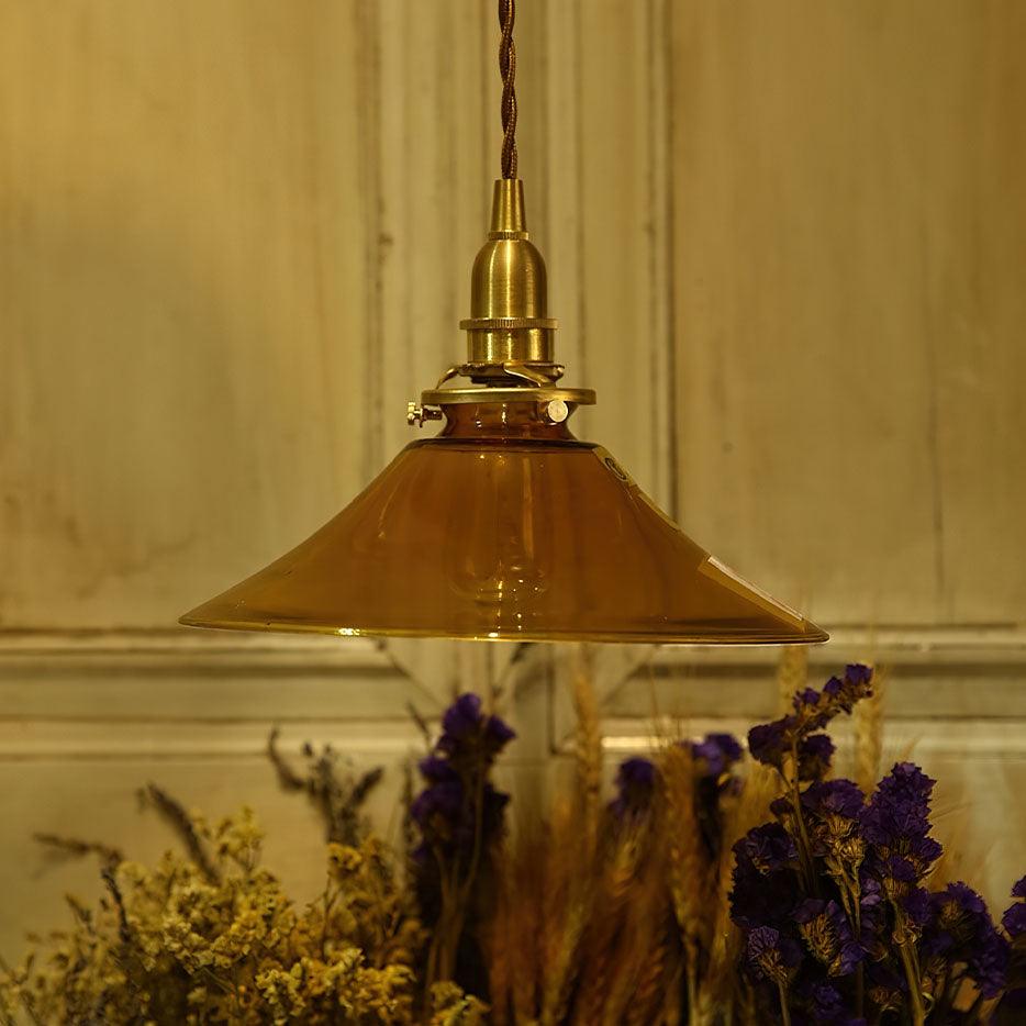 Pila Pendelleuchte Bernstein Glas Messing Vintage Essbereich